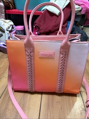 Wrangler Pink to Orange Ombre Tote with Braided Trim